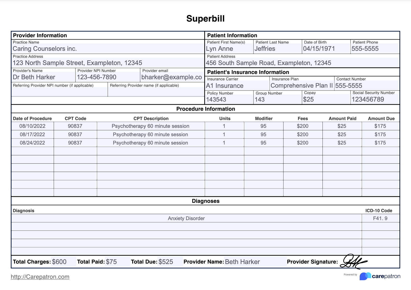Superbill Example (Sample)