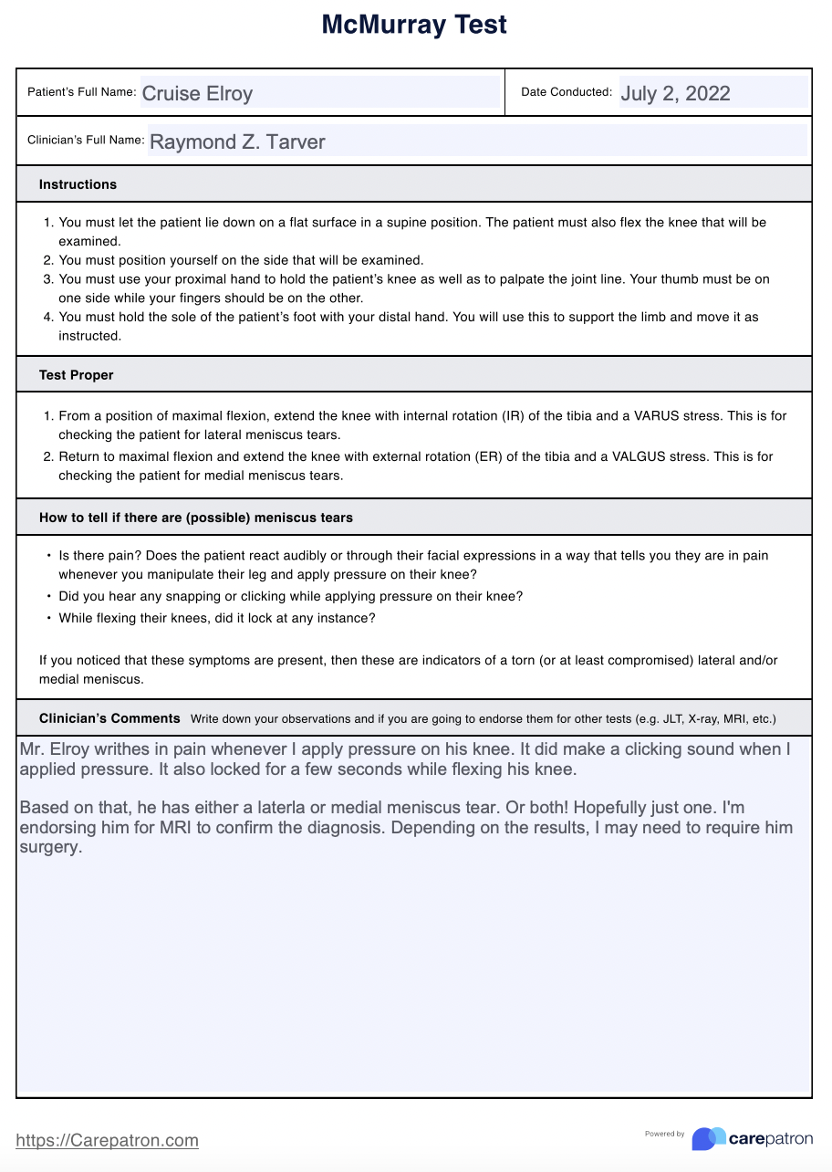 McMurray Test Example