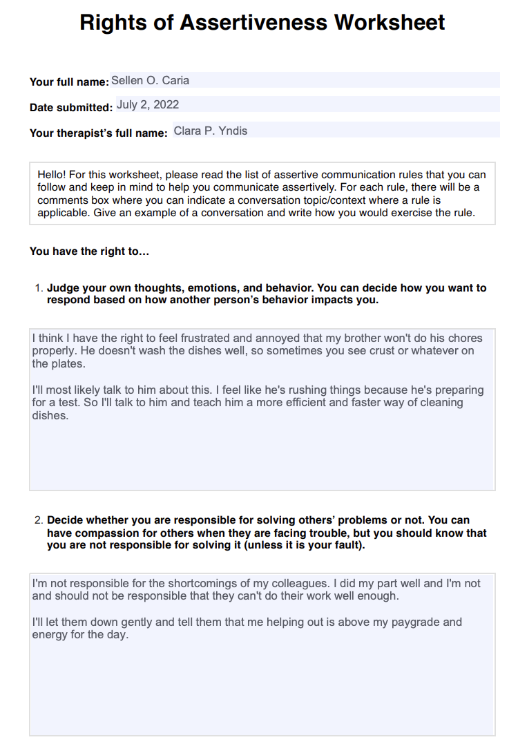 Assertive Communication Worksheet Example