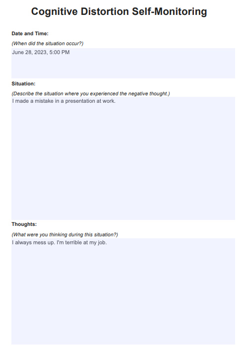 Cognitive Distortion Lists Example (sample)
