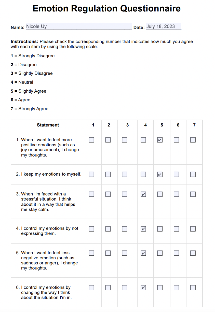 Emotion Regulation Questionnaires Example (sample)