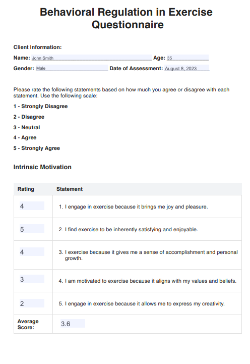 Behavioral Regulation in Exercise Questionnaires Examples