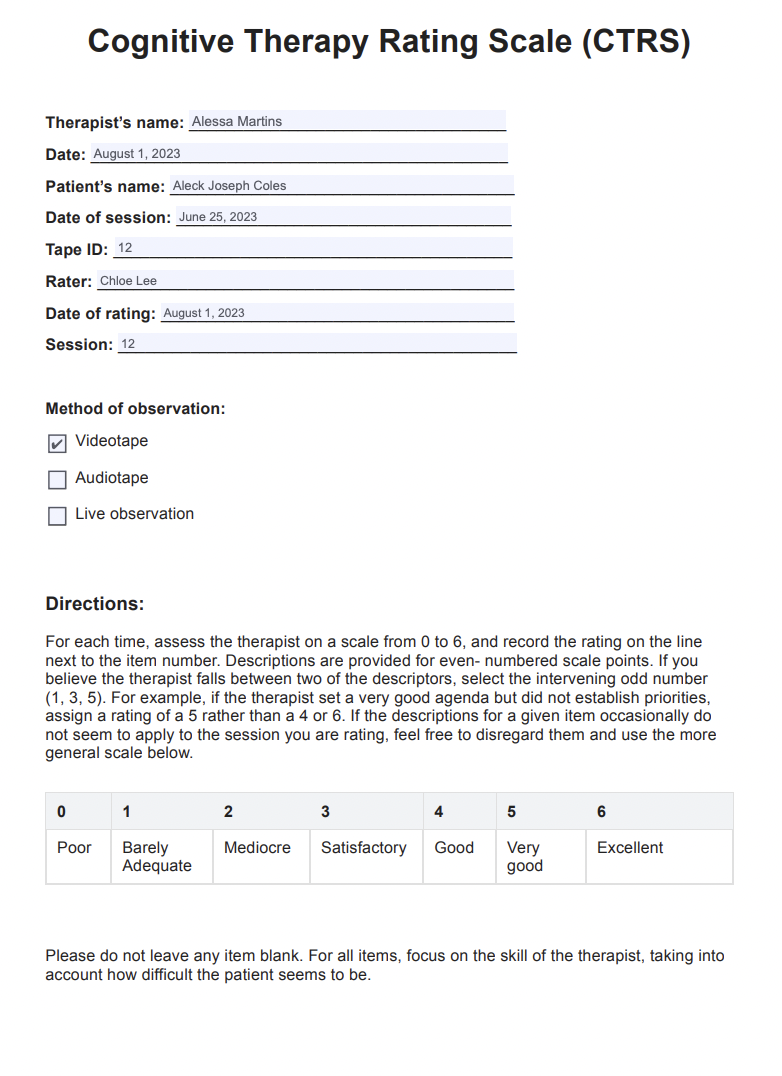 Cognitive Therapy Rating Scale Example (sample)