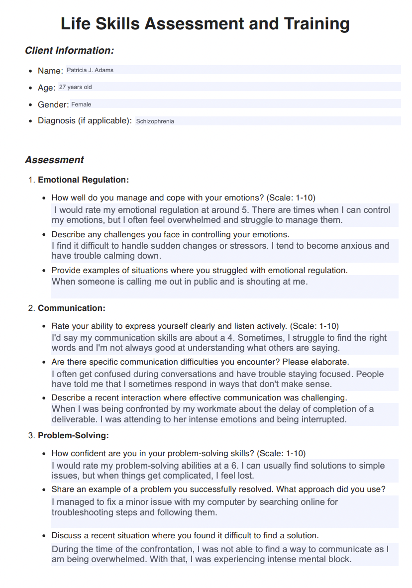 Life Skills Profile Example
