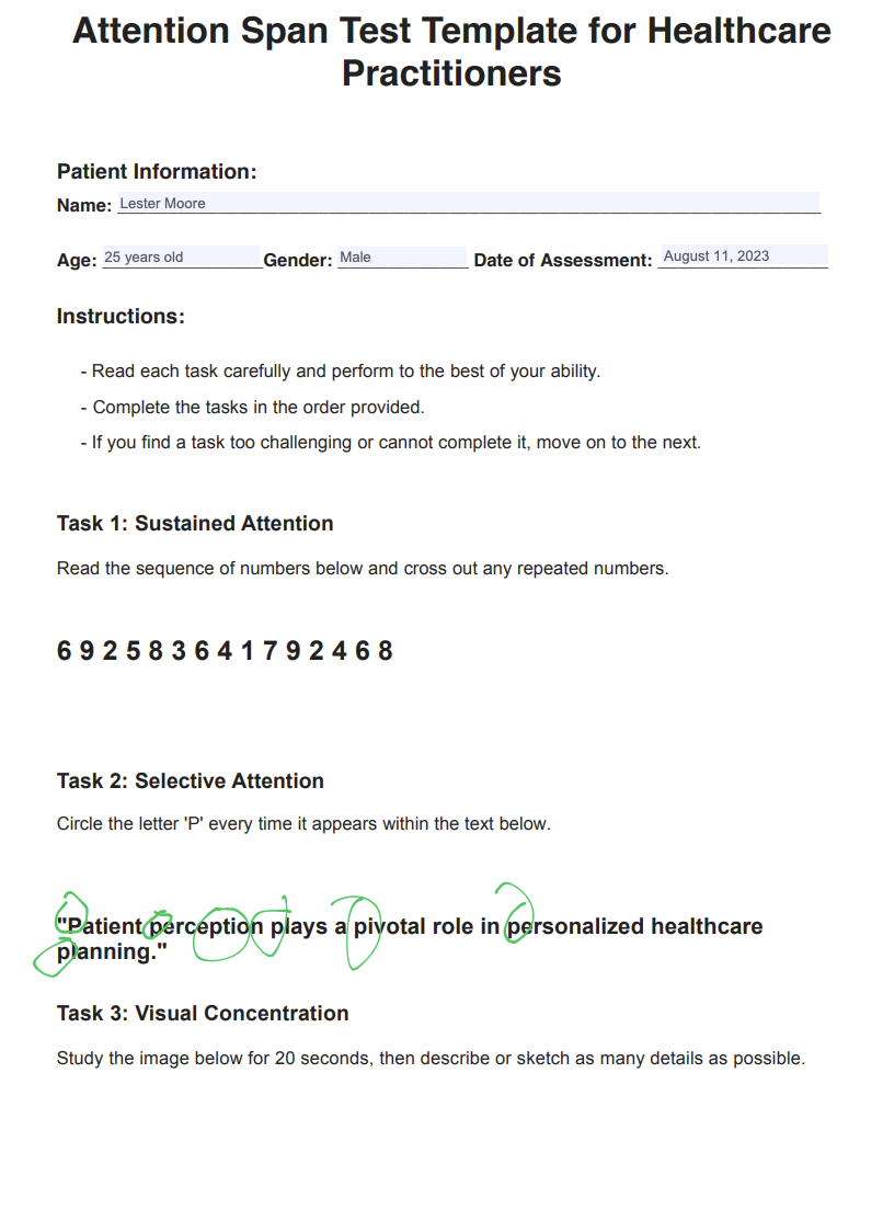 Attention Span Tests Example (sample)