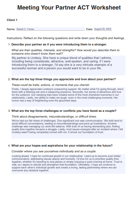 Meeting Your Partner ACT Worksheet Example