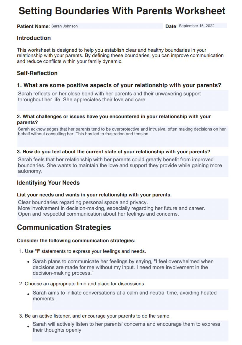 Setting Boundaries With Parents Worksheets Example (sample)