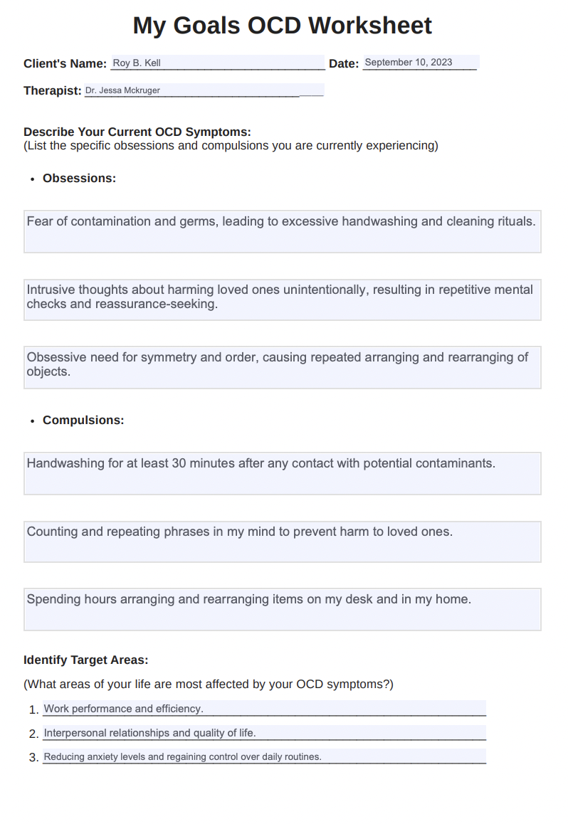 My Goals OCD Worksheet Example