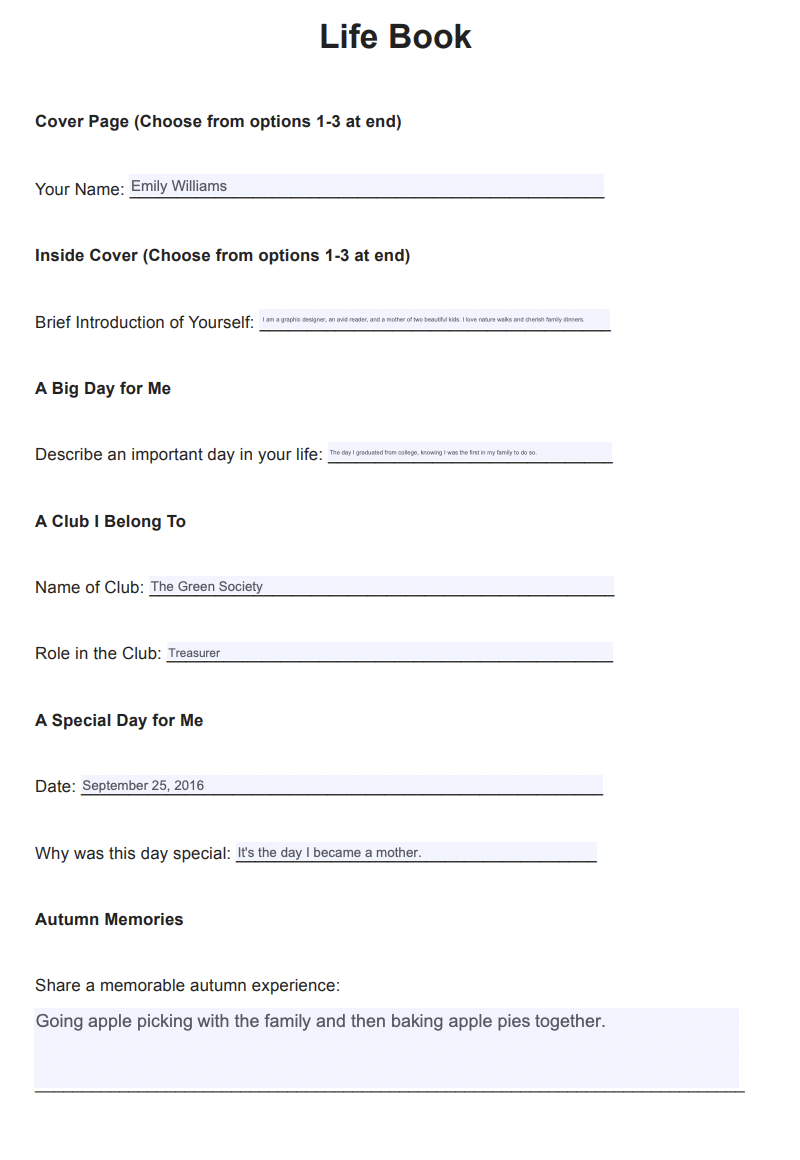 Life Book Templates Example (sample)