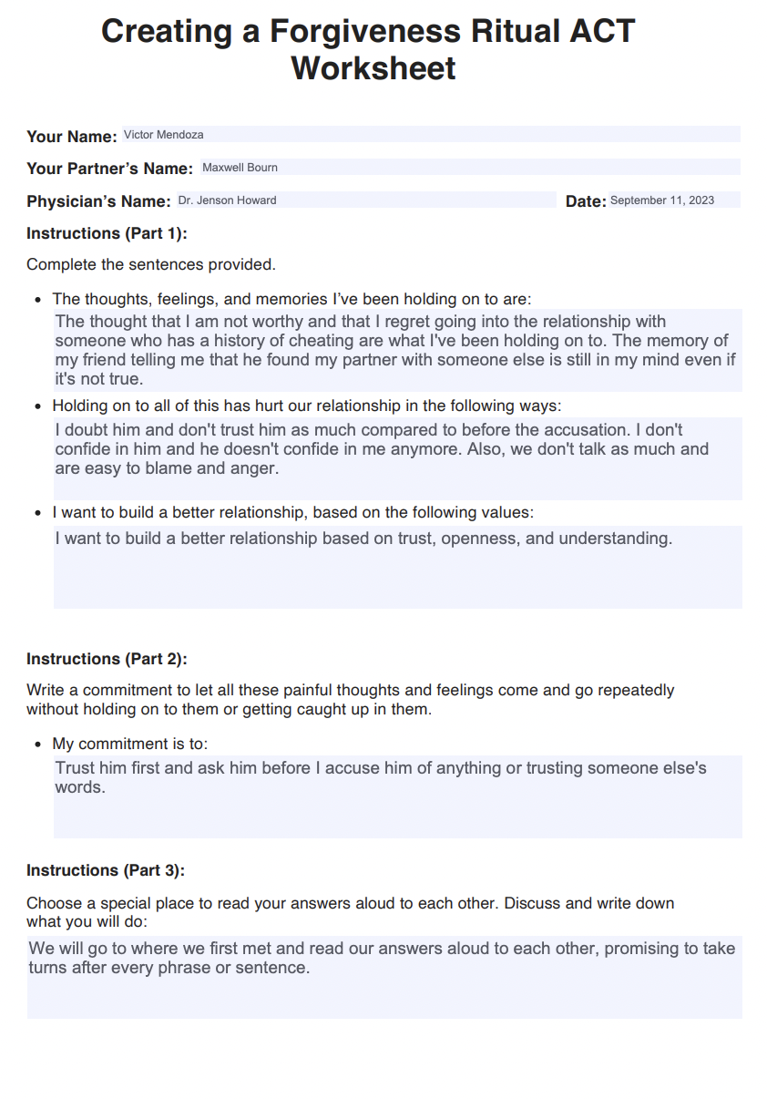 Creating a Forgiveness Ritual ACT Worksheet Example