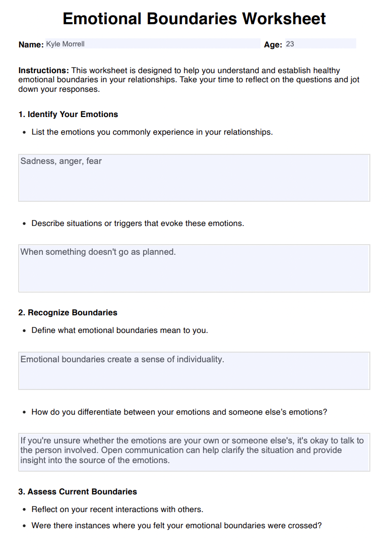 Emotional Boundaries Worksheets Example (sample)