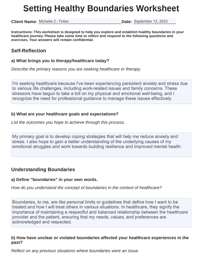 Setting Healthy Boundaries Worksheets Example (sample)