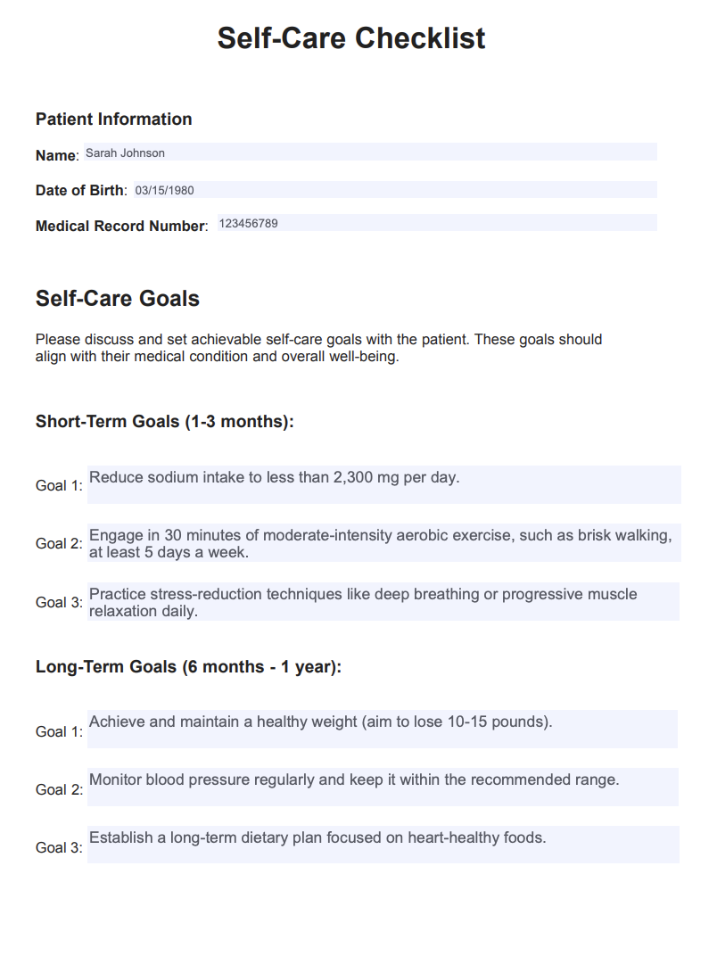 Self-care Checklists Example (Sample)