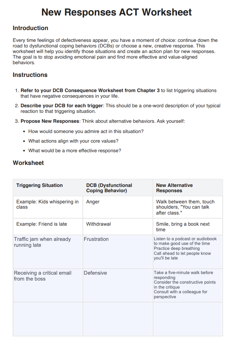 New Responses ACT Worksheet Example