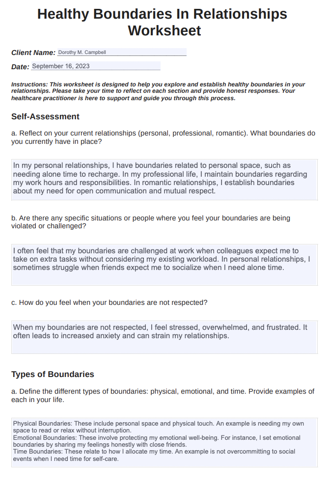 Healthy Boundaries In Relationships Worksheets Example (sample)