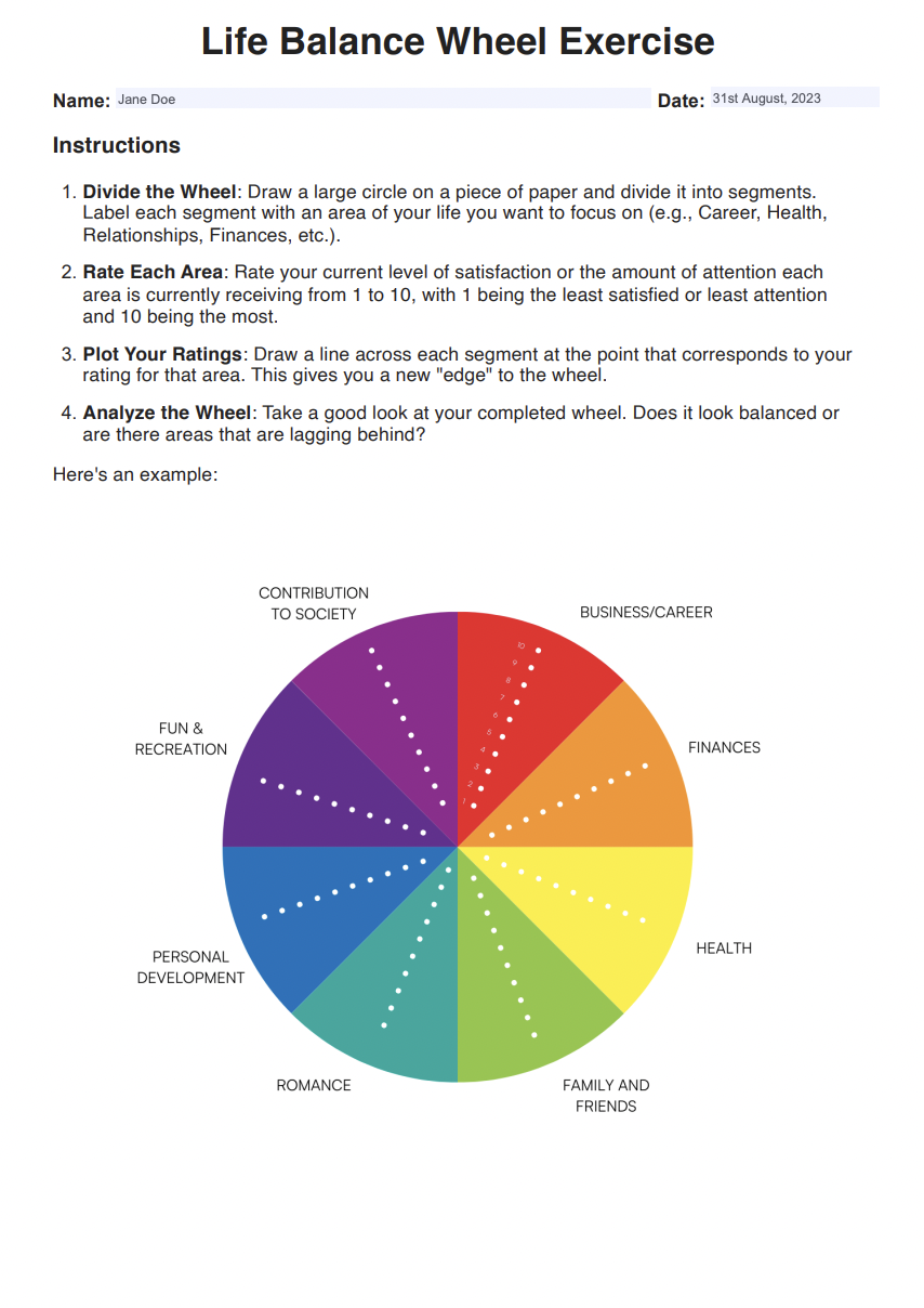 Life Balance Wheels Example (sample)
