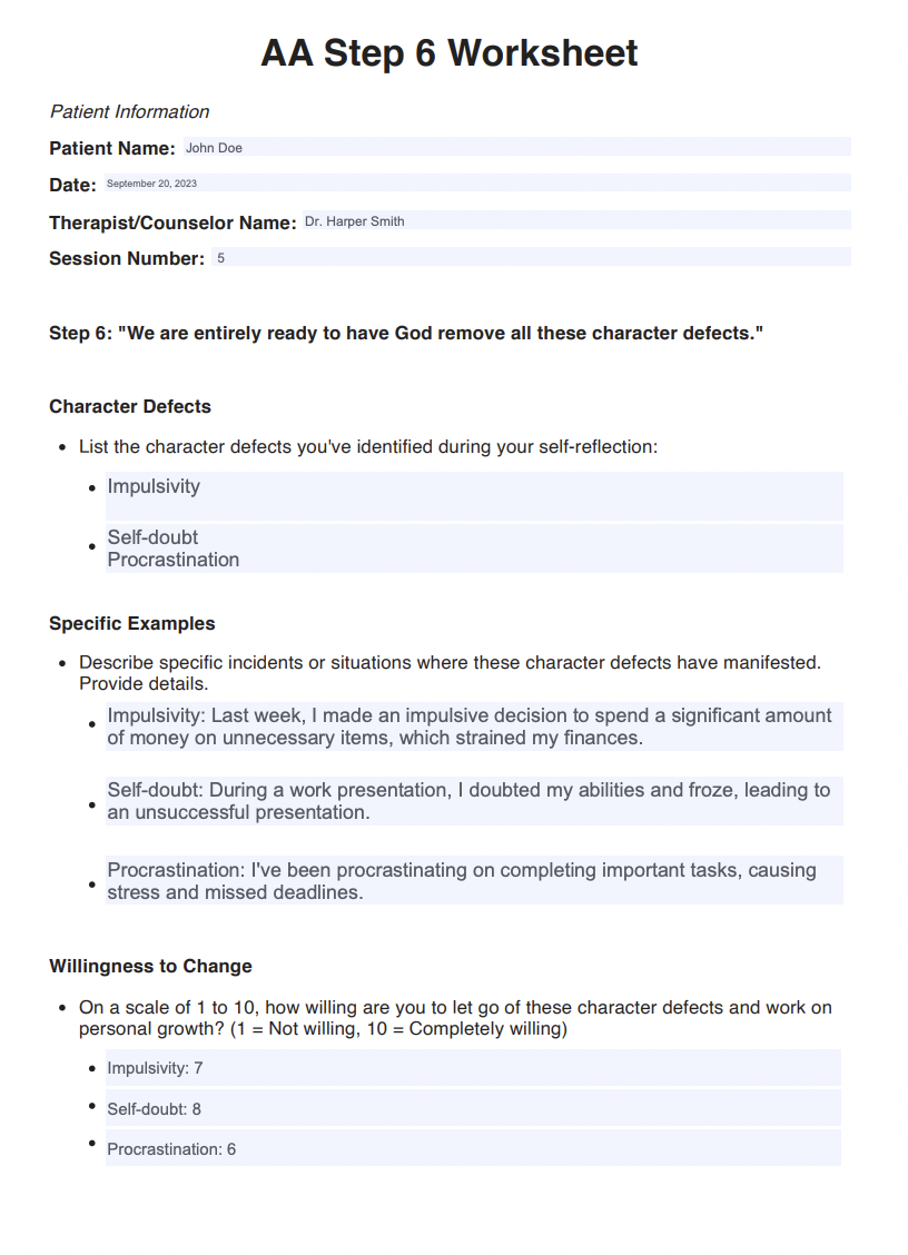 AA Step 6 Worksheets Example (sample)