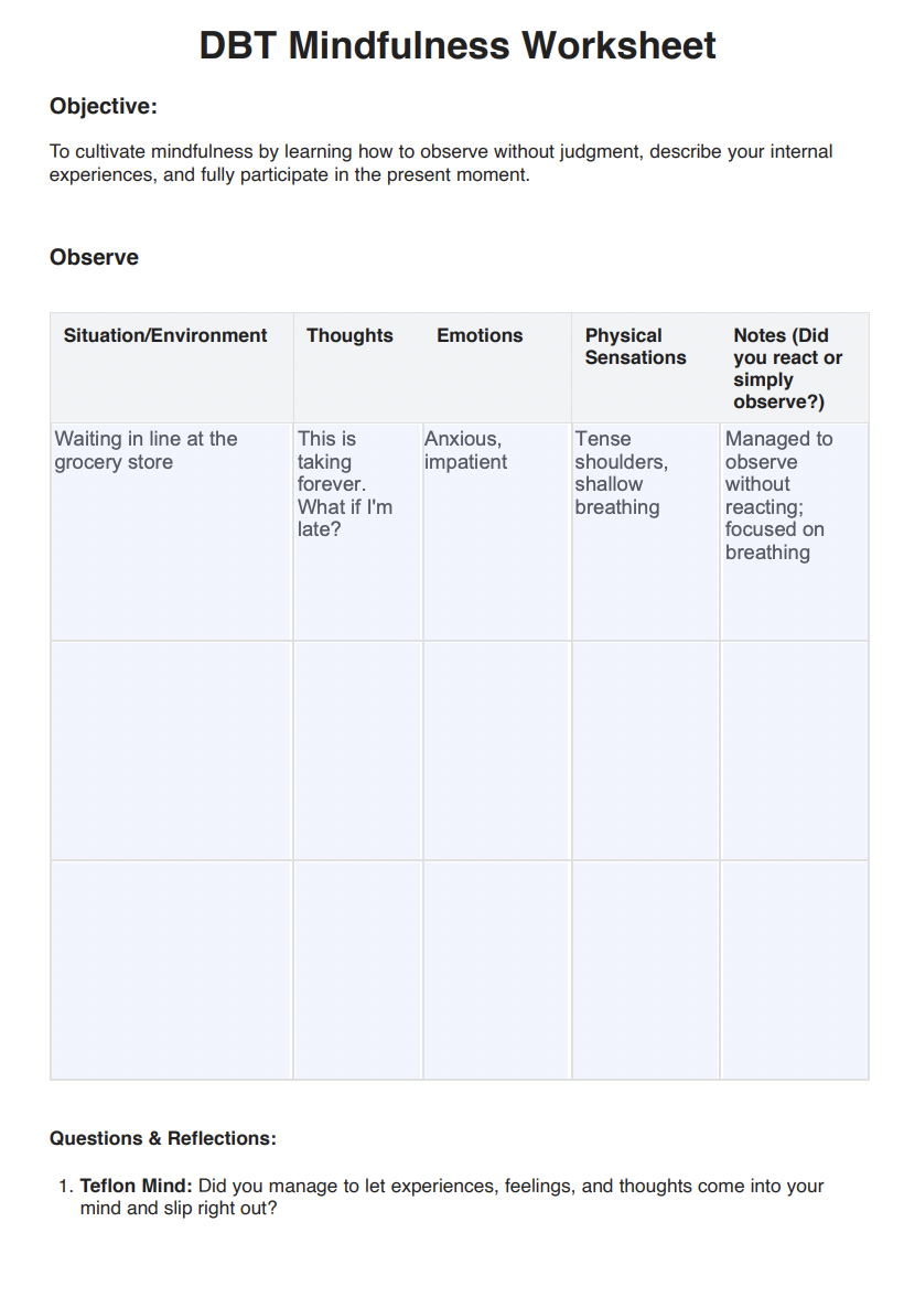 DBT What Skills Lists Example (Sample)