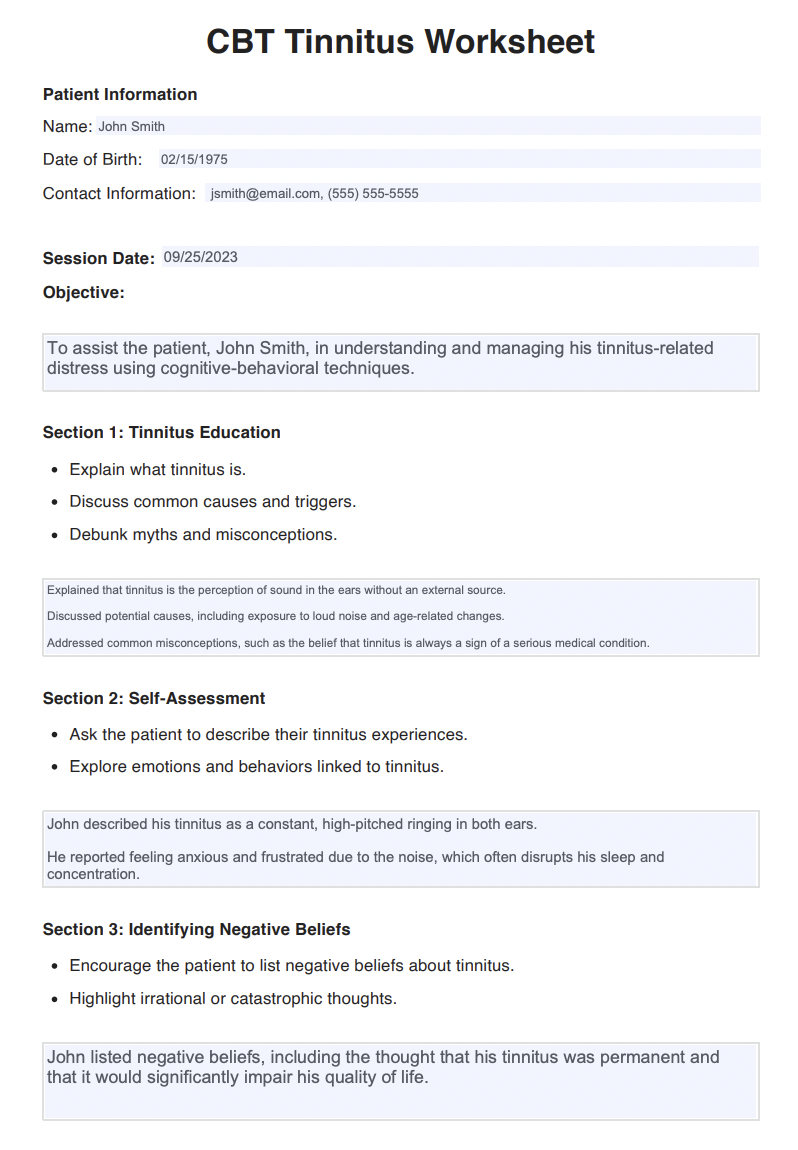 CBT Tinnitus Worksheets Example (sample)