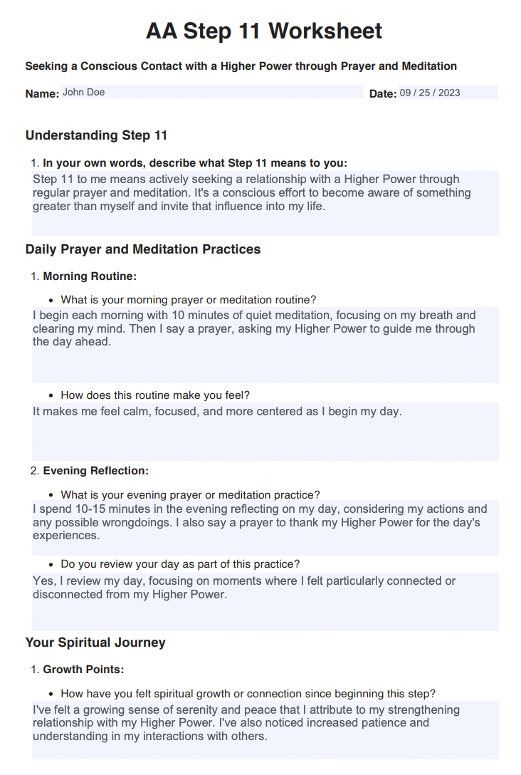 AA Step 11 Worksheets Example (sample)
