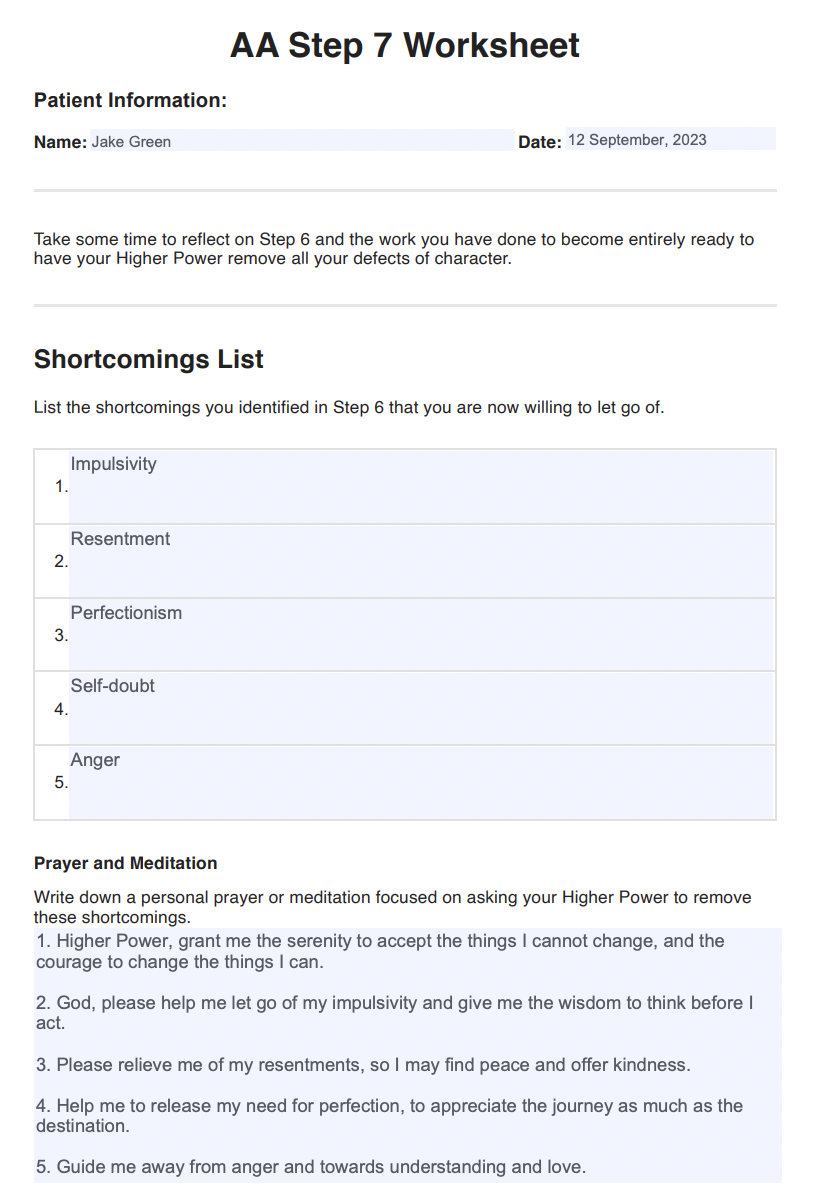 AA Step 7 Worksheets Example (sample)