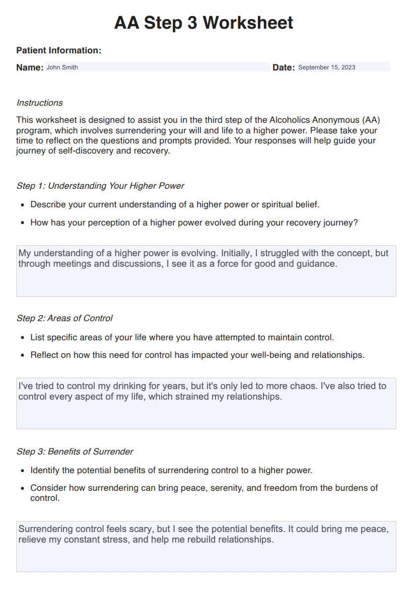 AA Step 3 Worksheets Example (sample)