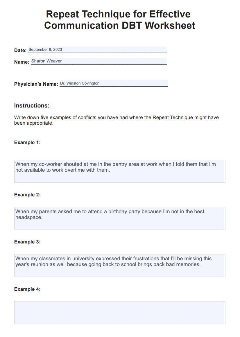 Making a Repeat Technique for Effective Communication DBT Worksheet Example