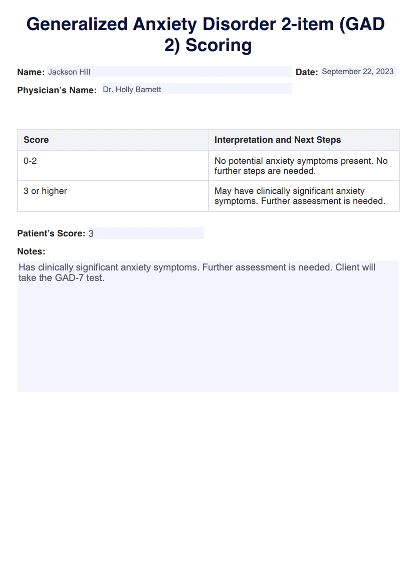 GAD 2 Scorings Example (sample)