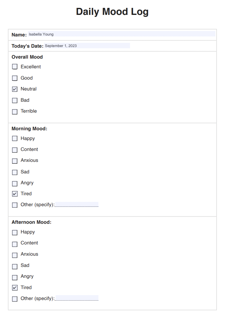 Daily Mood Logs Example (sample)