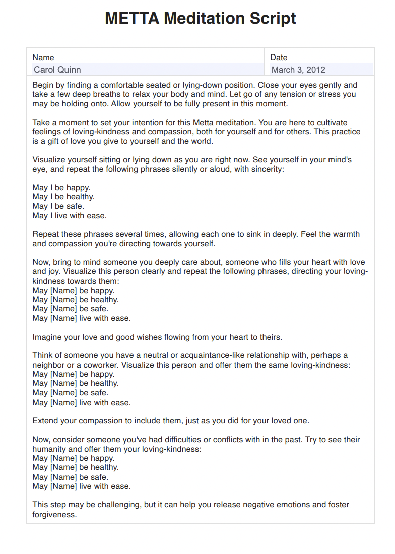 METTA Meditation Script Example (sample)