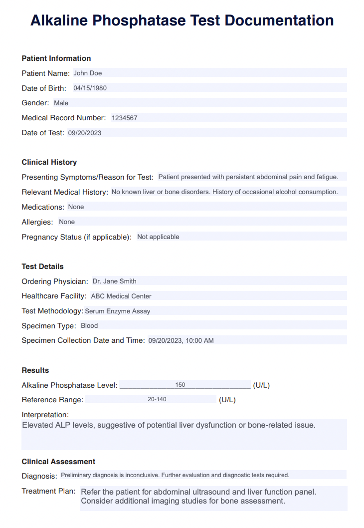 Alkaline Phosphatase Test Example (sample)