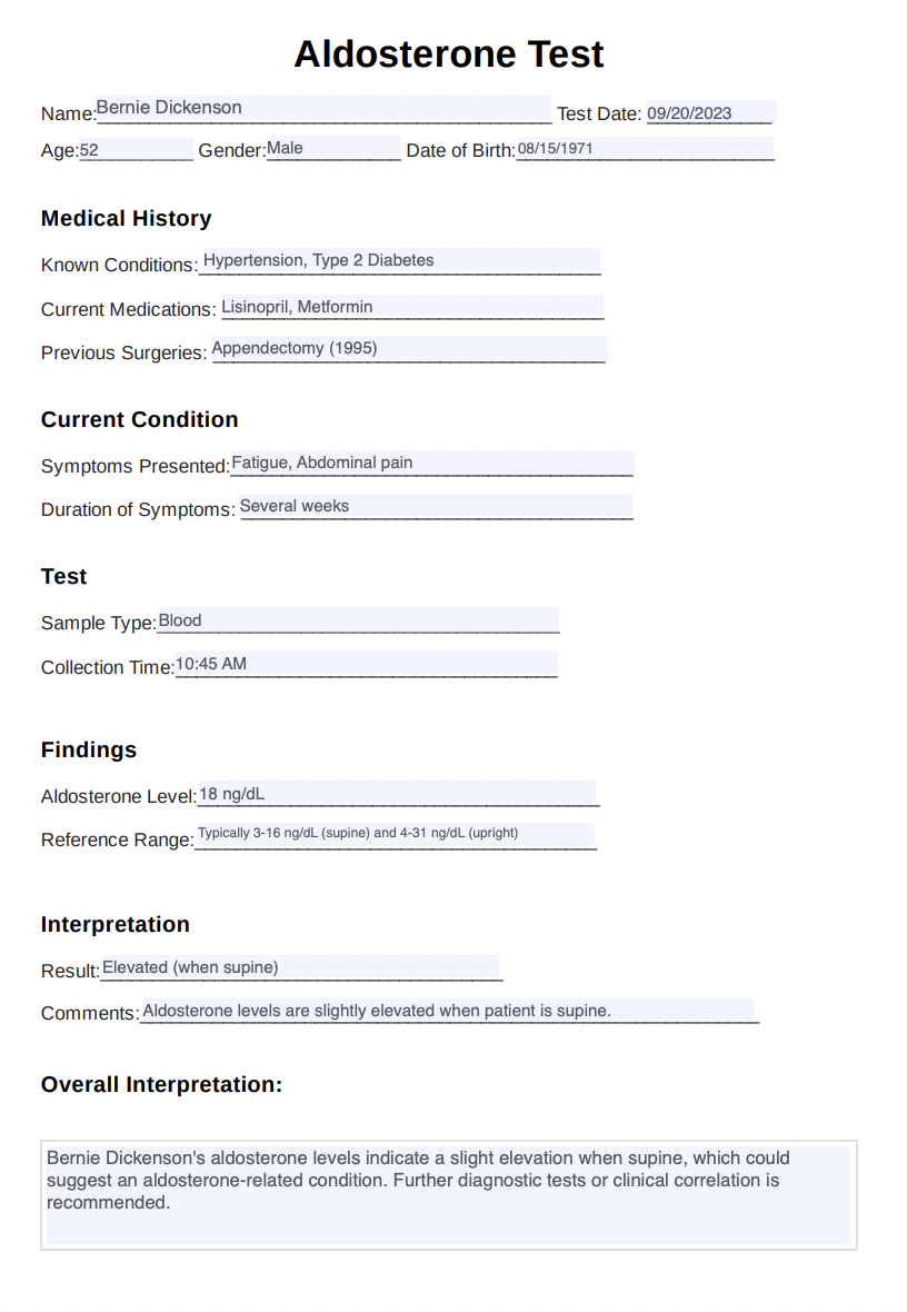 Aldosterone Test Example (Sample)