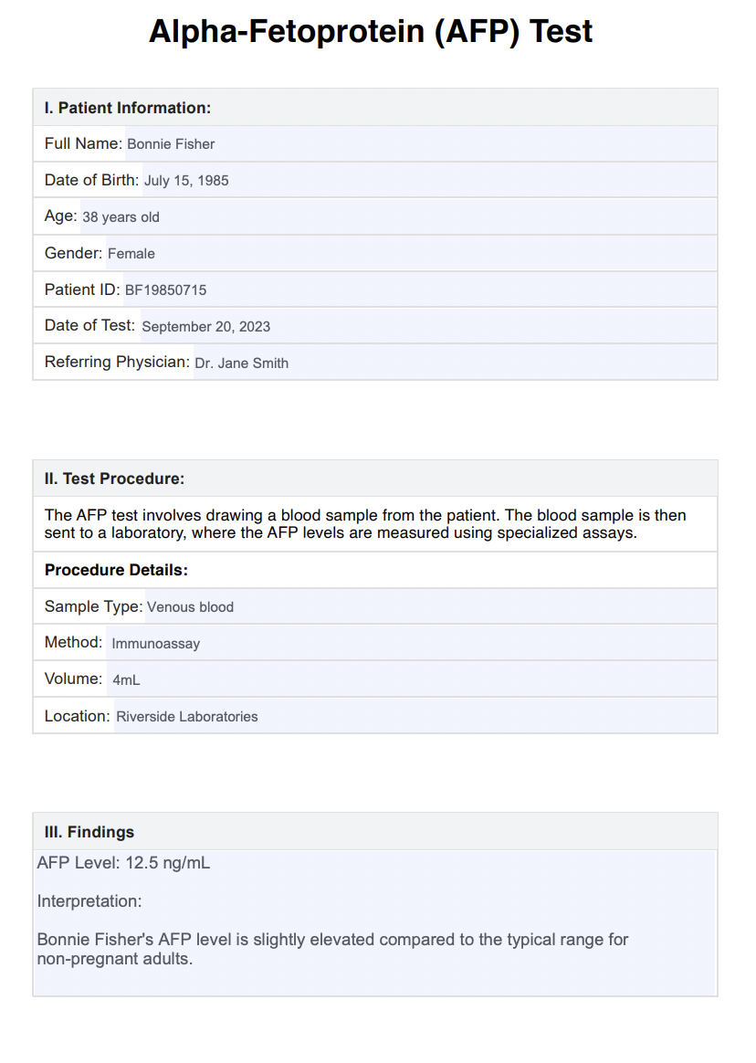 Alpha-Fetoprotein Test Example (sample)