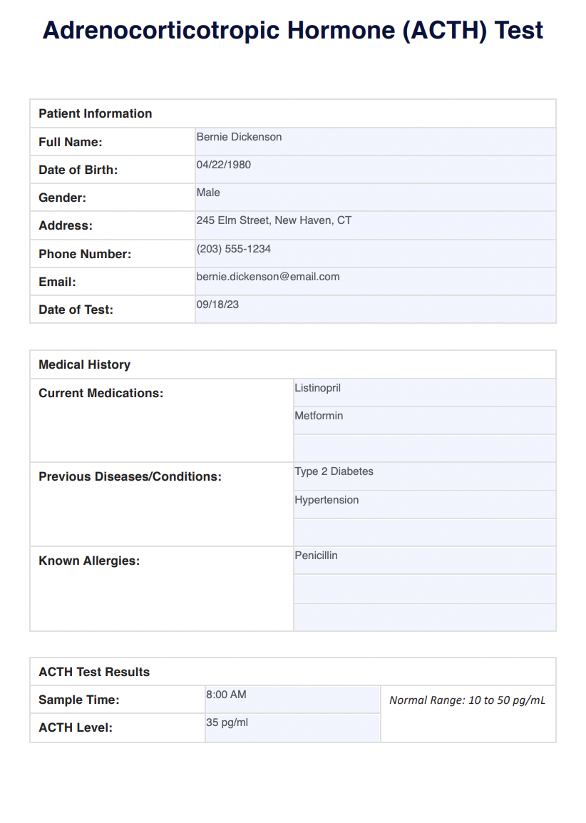 Adrenocorticotropic Hormone (ACTH) Test Example (Sample)