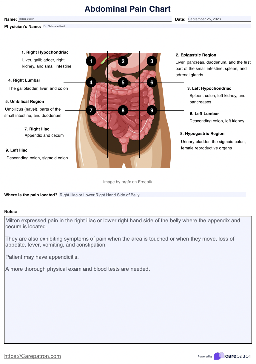 Abdominal Pain Charts Example (sample)