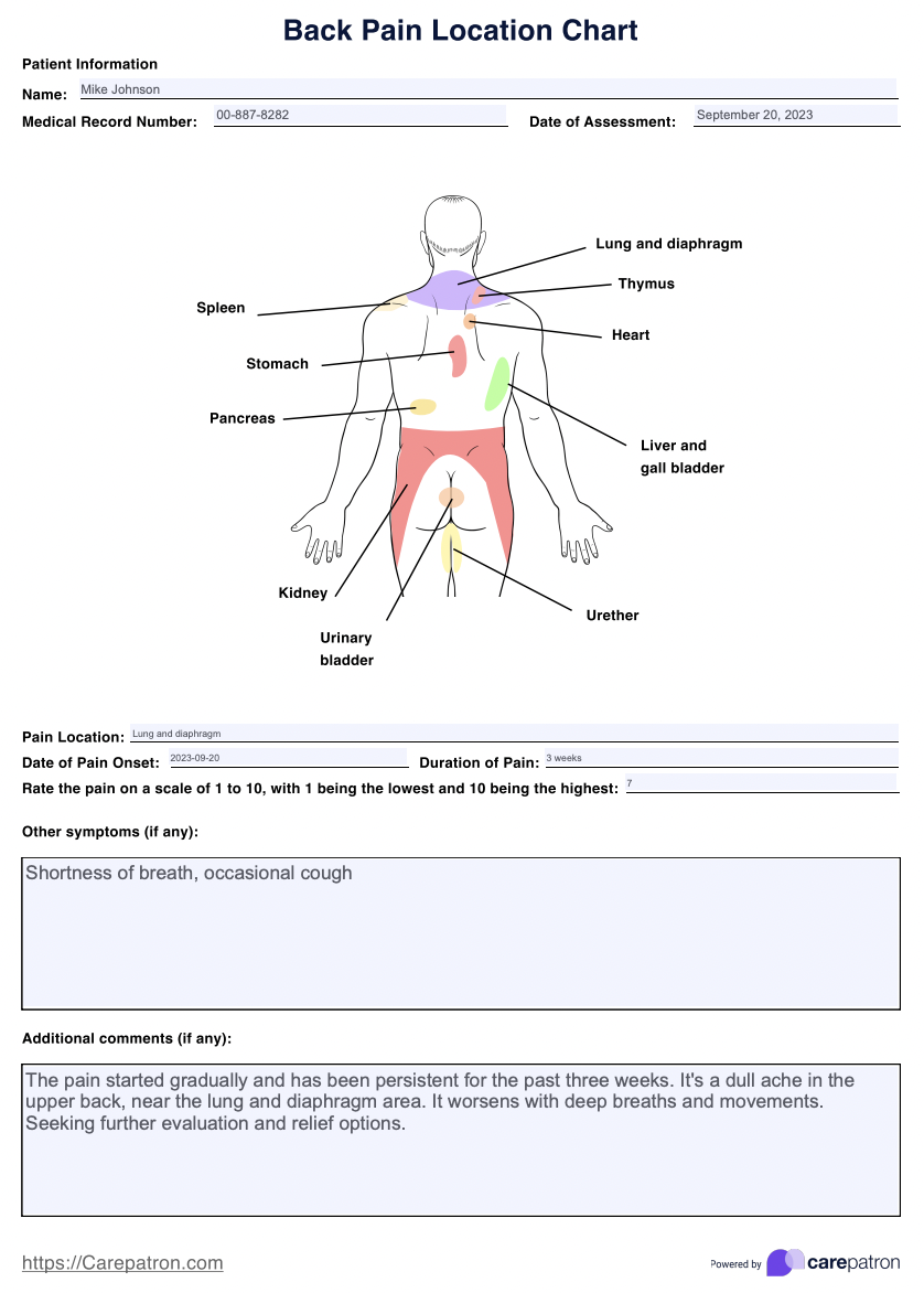 Back Pain Location Charts Example (sample)