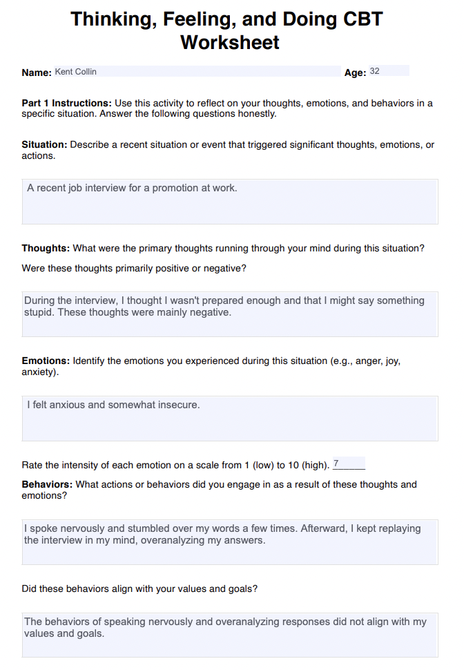 Thinking, Feeling, and Doing CTB Worksheet Example