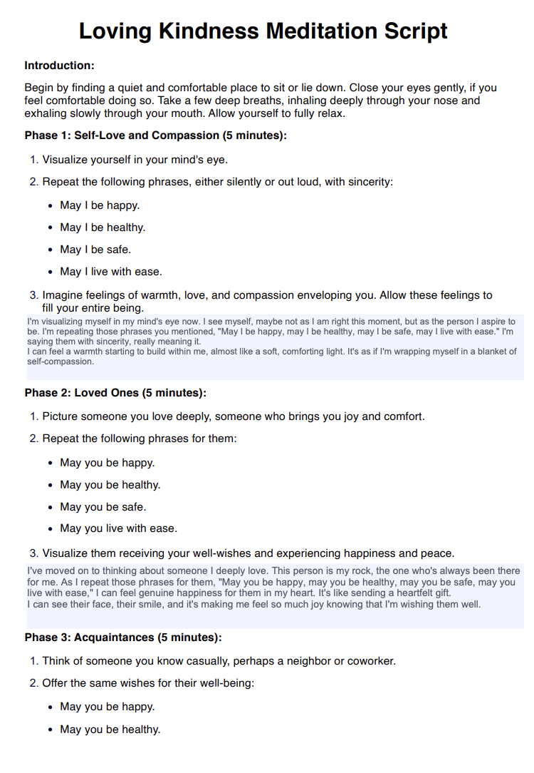 Loving Kindness Meditation Scripts Example (sample)