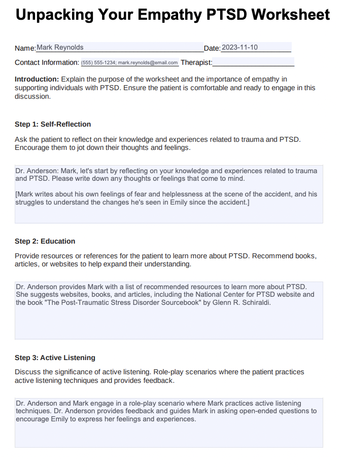 Unpacking Your Empathy PTSD Worksheet Example