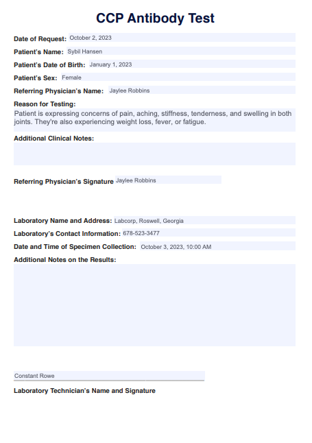 CCP Antibody Test Example (Sample)