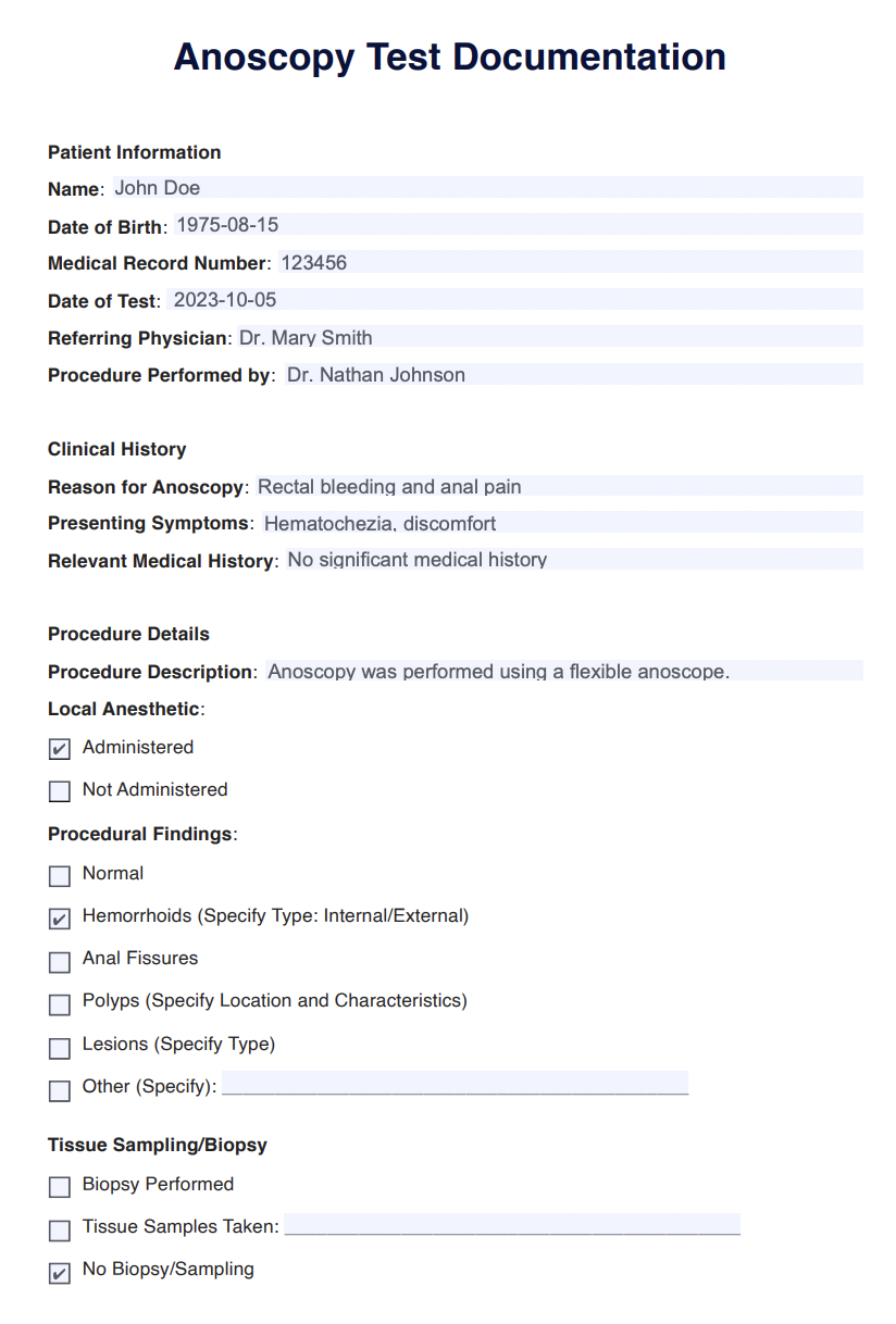 Anoscopy Test Example (Sample)