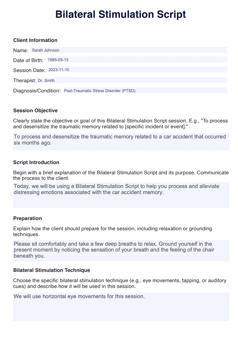 Bilateral Stimulation Scripts Example (Sample)