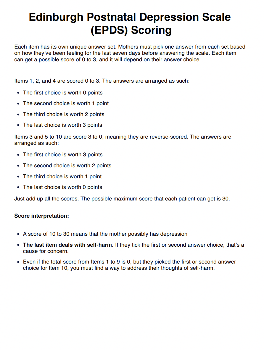 Edinburgh Postnatal Depression Scale (EPDS) Scoring Example