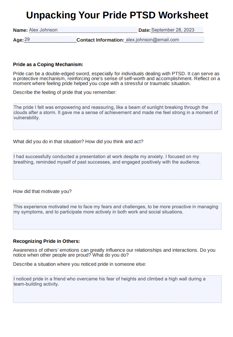 Unpacking Your Pride PTSD Worksheet Example