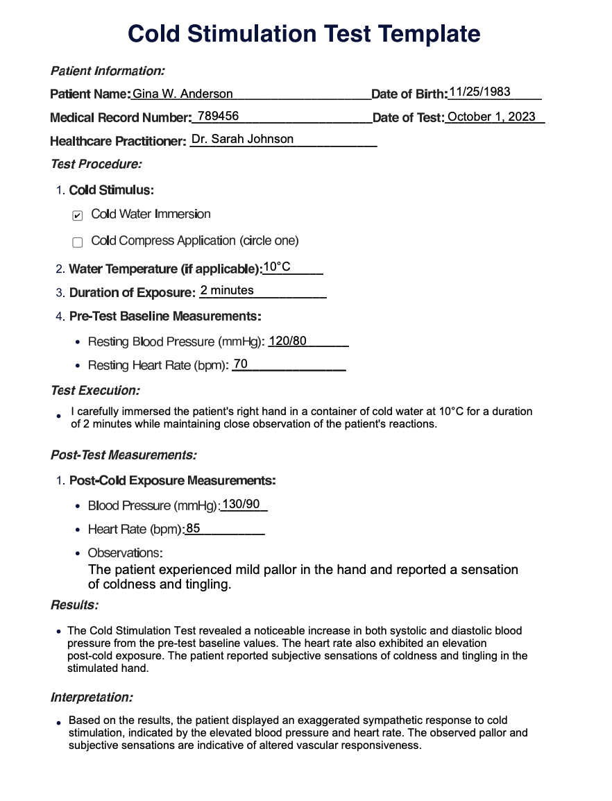 Cold Stimulation Test Example (sample)
