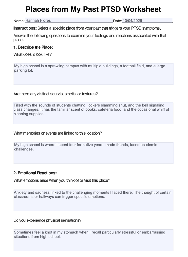 Places from My Past PTSD Worksheet Example