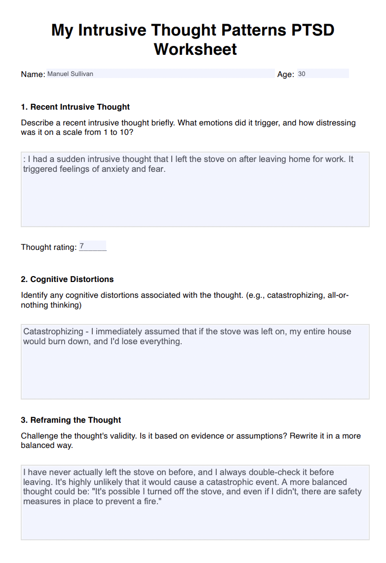 My Intrusive Thought Patterns PTSD Worksheet