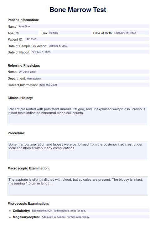 Bone Marrow Test Example (Sample)