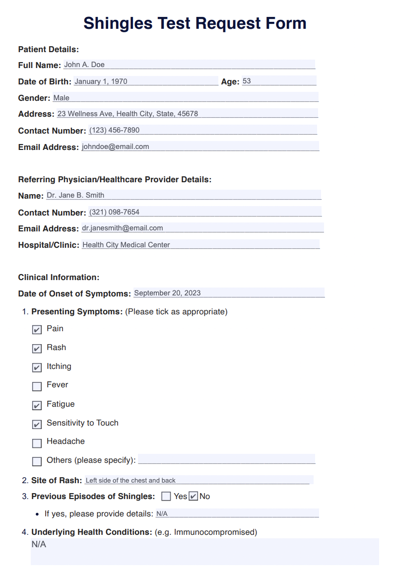 Shingles Test Example (Sample)