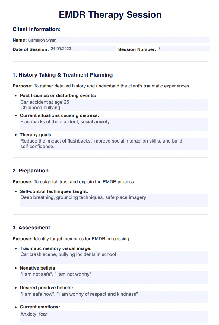 8 Phases Of EMDRs Example (sample)